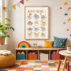 Dinosaur Nursery Print, Dino Friends Educational Wall Art, Kids Learning Poster, Boys Bedroom Decor, A4 A3