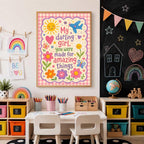 Girls Nursery Quote Print, My Darling Girl Wall Art, Positive Kids Bedroom Decor, Colourful Floral Nursery Print, A4 A3