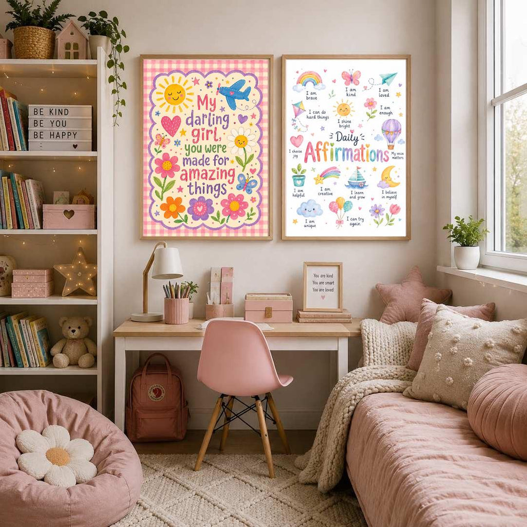 Girls Nursery Quote Print, My Darling Girl Wall Art, Positive Kids Bedroom Decor, Colourful Floral Nursery Print, A4 A3