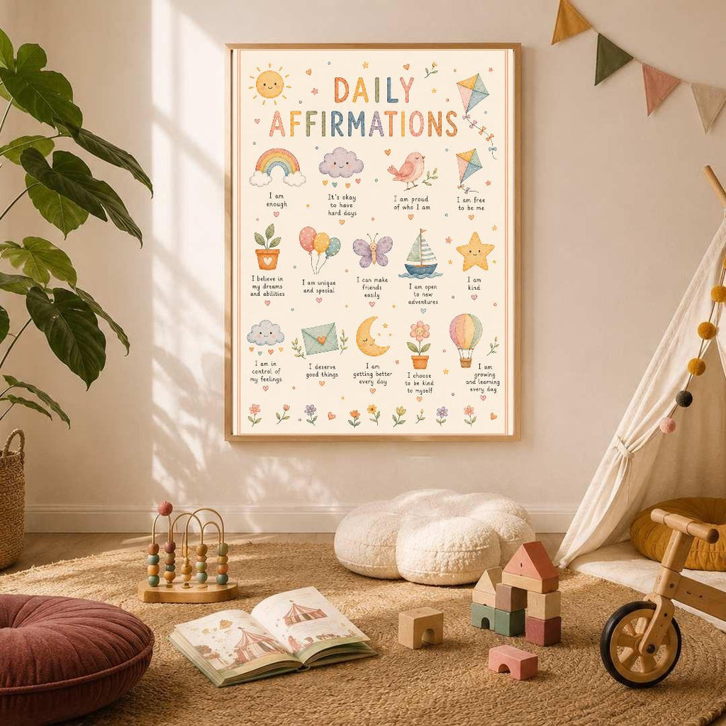 Kids Daily Affirmations Print, Positive Affirmation Wall Art, Nursery & Playroom Decor, Children's Mindset Poster, A4 A3