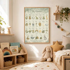 Neutral Alphabet Nursery Print, ABC Educational Wall Art, Sage Green Kids Learning Poster, Woodland Nursery Decor, A4 A3