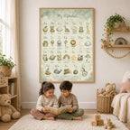 Neutral Alphabet Nursery Print, ABC Educational Wall Art, Sage Green Kids Learning Poster, Woodland Nursery Decor, A4 A3