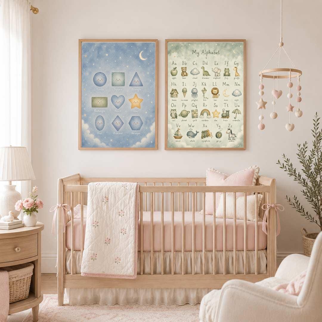 Neutral Alphabet Nursery Print, ABC Educational Wall Art, Sage Green Kids Learning Poster, Woodland Nursery Decor, A4 A3