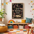 Witch Nursery Print, Little Witches Club Wall Art, Magical Girls Bedroom Decor, Celestial Witchy Kids Print, A4 A3