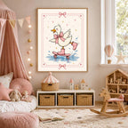 Pink Duck Nursery Print, Skateboarding Duck Wall Art, Girls Bedroom Decor, Bow Nursery Art, Cute Animal Print, A4 A3