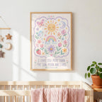 Sun Moon Stars Nursery Print, I Love You More Wall Art, Pastel Girls Bedroom Decor, Floral Rainbow Nursery Print, A4 A3