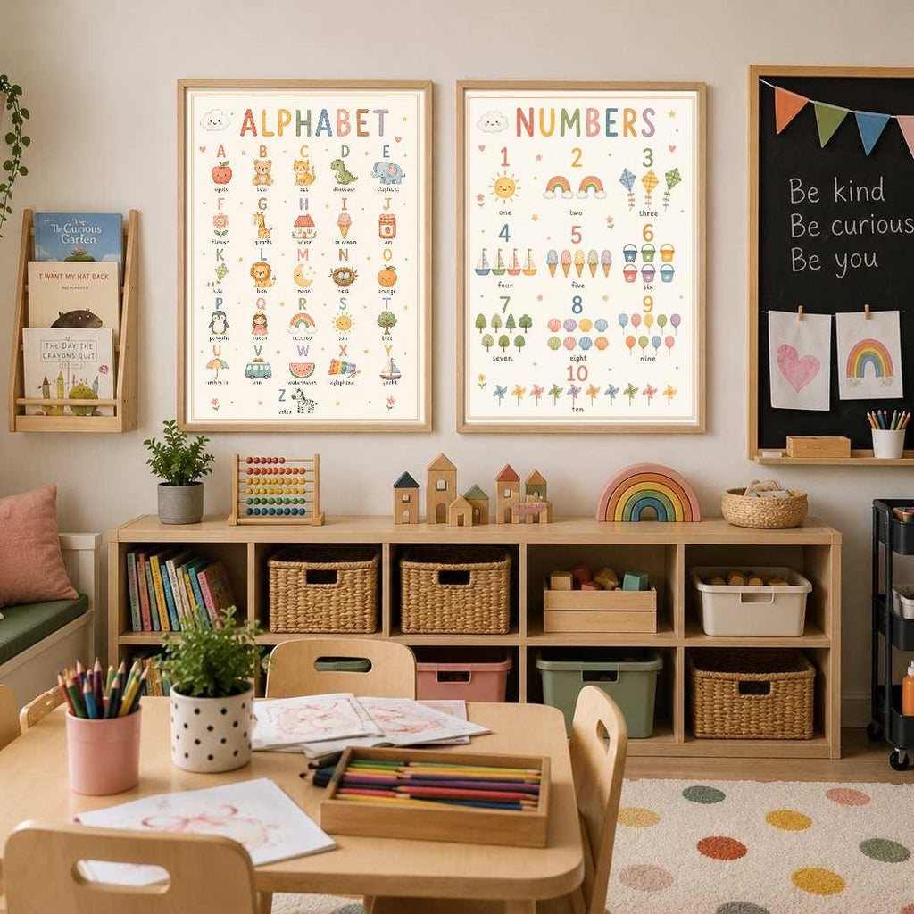 Alphabet Nursery Print, ABC Educational Wall Art, Kids Learning Poster, Preschool Playroom Decor, A4 A3