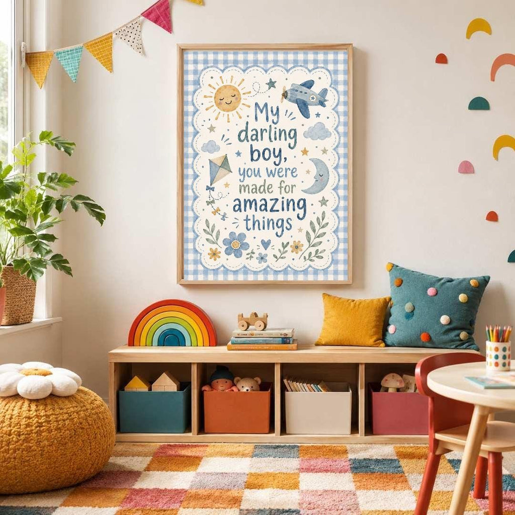 Boys Nursery Quote Print, My Darling Boy Wall Art, Positive Kids Bedroom Decor, Blue Nursery Print, A4 A3