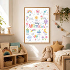 Colourful Kids Daily Affirmations Print, Positive Affirmation Wall Art, Girls Bedroom Decor, Nursery Playroom Poster, A4 A3