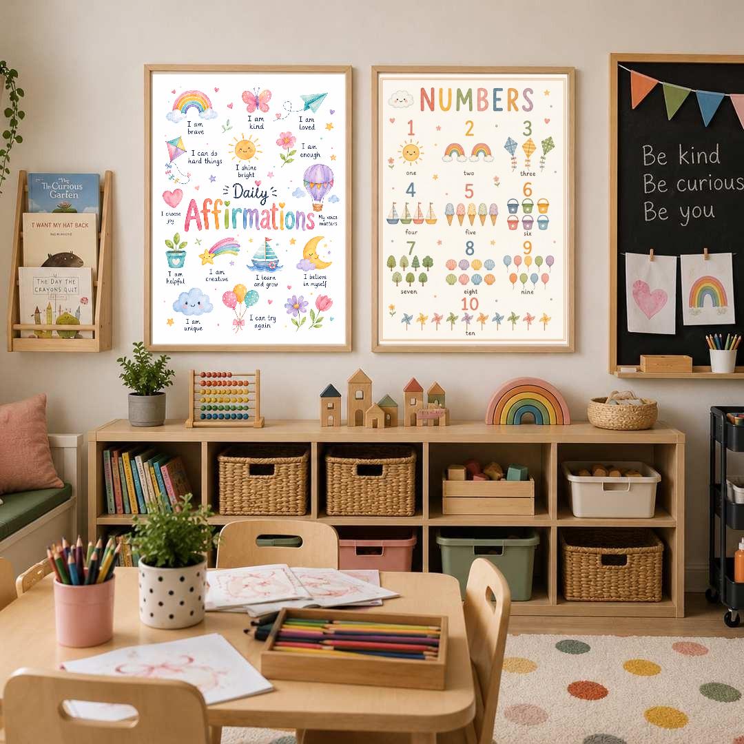 Colourful Kids Daily Affirmations Print, Positive Affirmation Wall Art, Girls Bedroom Decor, Nursery Playroom Poster, A4 A3