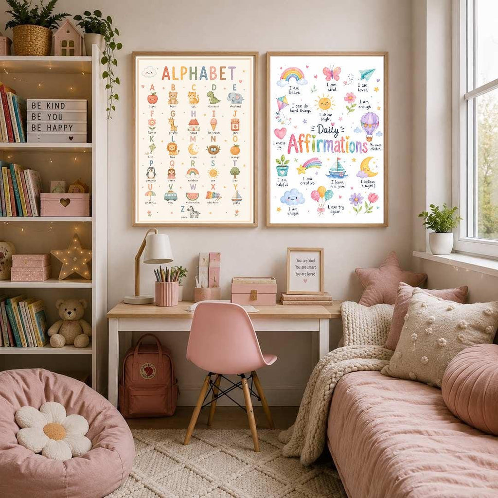 Colourful Kids Daily Affirmations Print, Positive Affirmation Wall Art, Girls Bedroom Decor, Nursery Playroom Poster, A4 A3