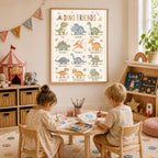 Dinosaur Nursery Print, Dino Friends Educational Wall Art, Kids Learning Poster, Boys Bedroom Decor, A4 A3