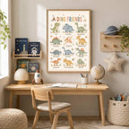 Dinosaur Nursery Print, Dino Friends Educational Wall Art, Kids Learning Poster, Boys Bedroom Decor, A4 A3