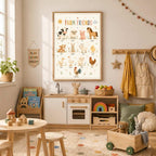 Farm Animals Nursery Print, Educational Kids Wall Art, Farm Friends Poster, Animal Learning Print, Playroom Decor, A4 A3