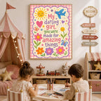 Girls Nursery Quote Print, My Darling Girl Wall Art, Positive Kids Bedroom Decor, Colourful Floral Nursery Print, A4 A3