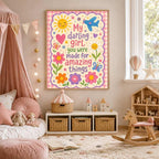 Girls Nursery Quote Print, My Darling Girl Wall Art, Positive Kids Bedroom Decor, Colourful Floral Nursery Print, A4 A3