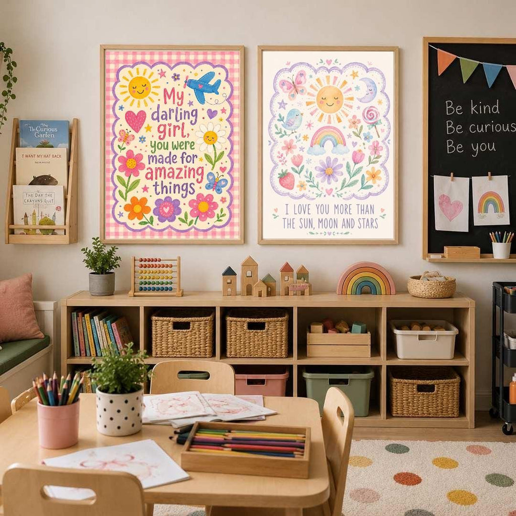 Girls Nursery Quote Print, My Darling Girl Wall Art, Positive Kids Bedroom Decor, Colourful Floral Nursery Print, A4 A3