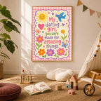 Girls Nursery Quote Print, My Darling Girl Wall Art, Positive Kids Bedroom Decor, Colourful Floral Nursery Print, A4 A3