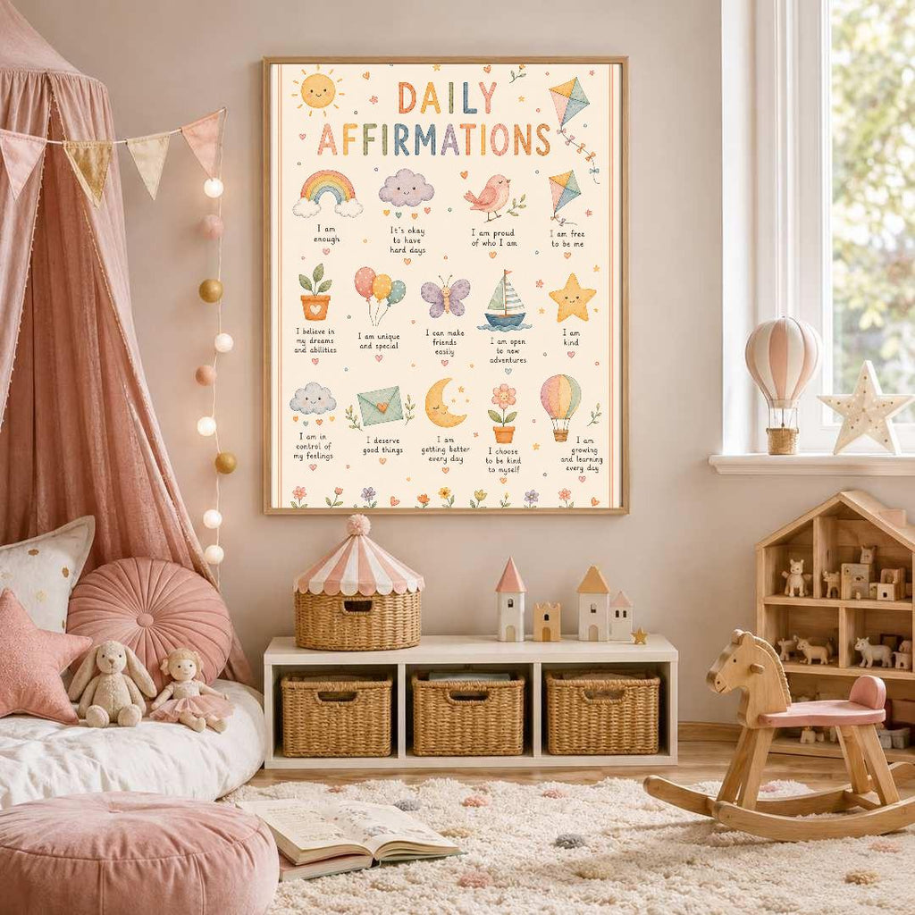 Kids Daily Affirmations Print, Positive Affirmation Wall Art, Nursery & Playroom Decor, Children's Mindset Poster, A4 A3