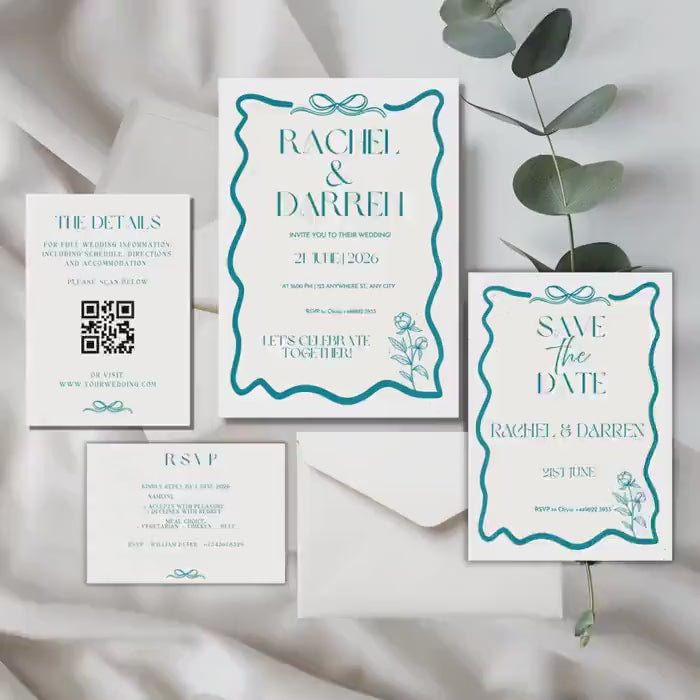 Blue Toile Wedding Invitation Suite, Vintage Wedding Invite, Personalised Invitation Suite