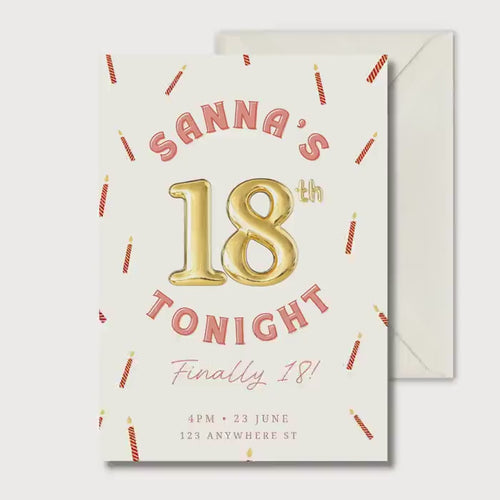 18th Birthday Party Invitation, Gold Birthday Invite, Personalised Digital Invitation