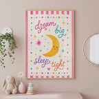 Colourful Nursery Moon And Stars Print, Dream Big Sleep Tight Quote, A4/A3 Cardstock