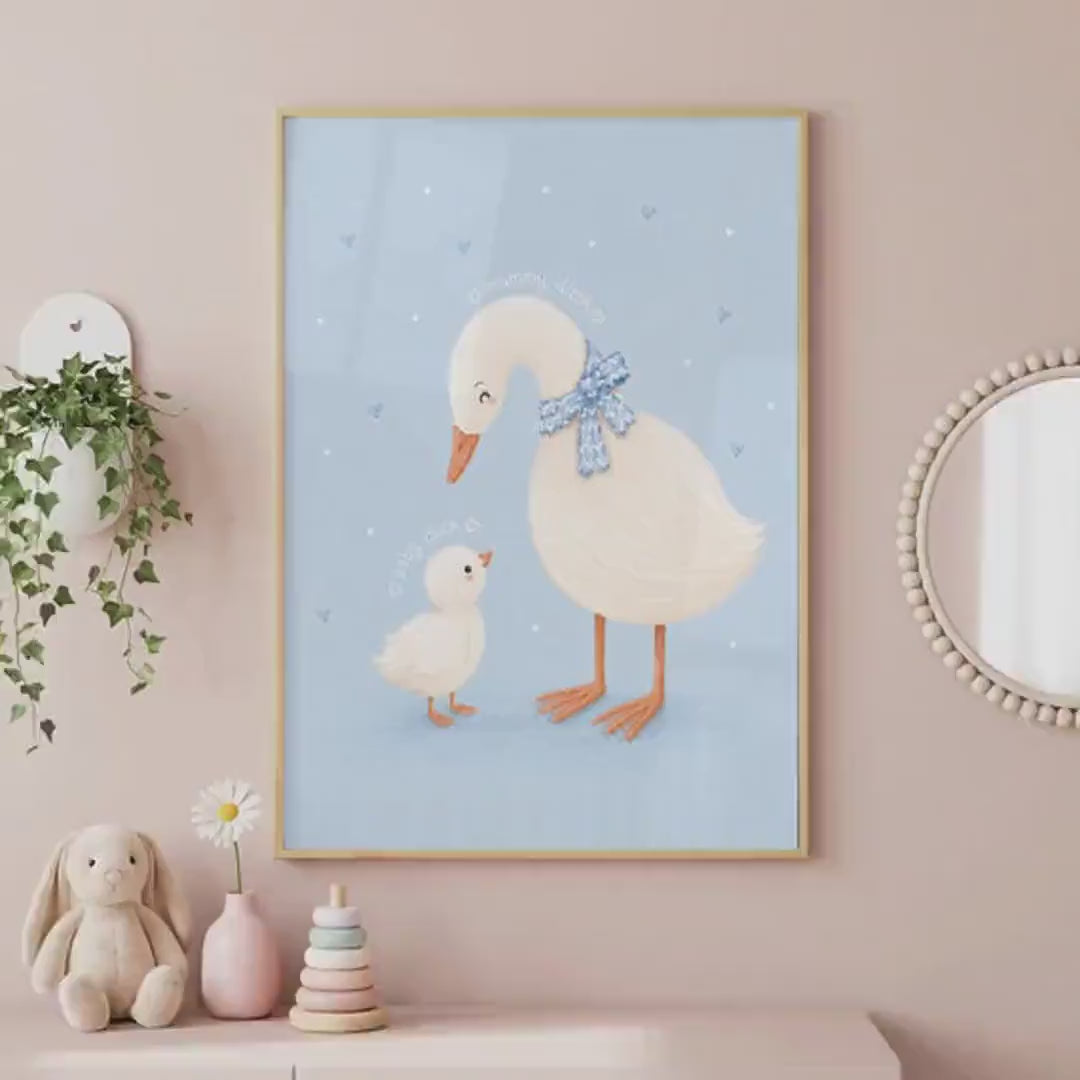 Duck Nursery Print, Soft Blue Baby Boy Wall Art, A4 Or A3 Sizes