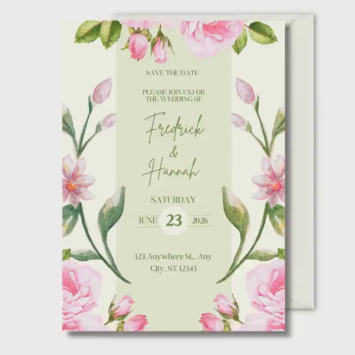 Floral Wedding Invitation Sage Green, Romantic Garden Wedding Invite, Personalised Digital Invite