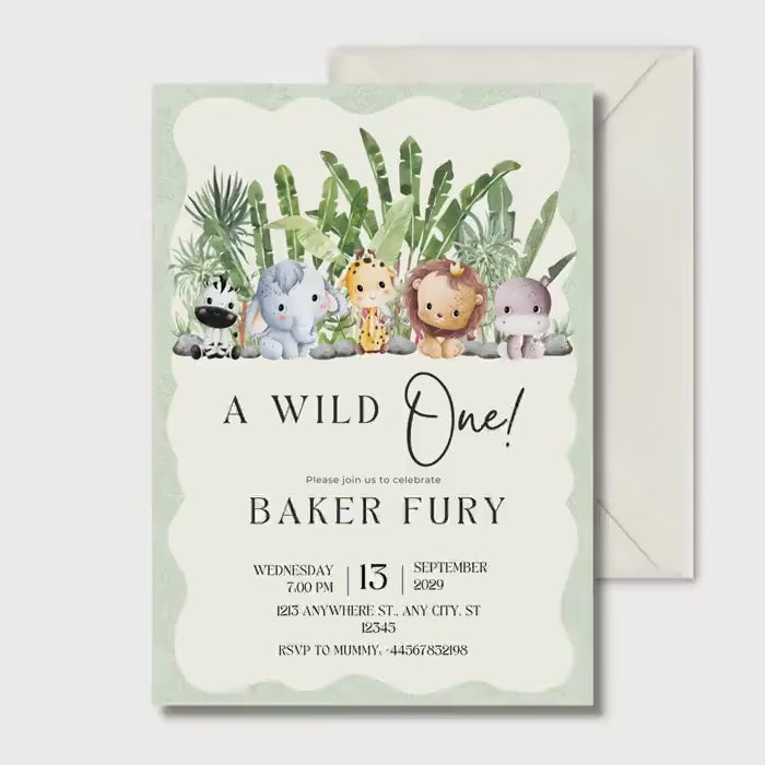Wild One First Birthday Invitation, Safari Animal Party Invite, Personalised Digital Invitation