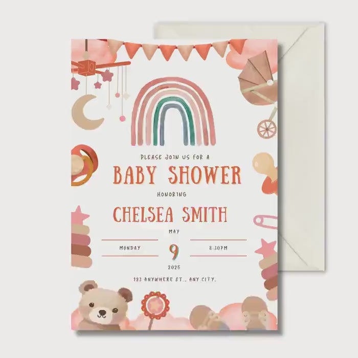 Boho Baby Shower Invitation, Neutral Baby Shower Invite, Personalised Digital Invitation