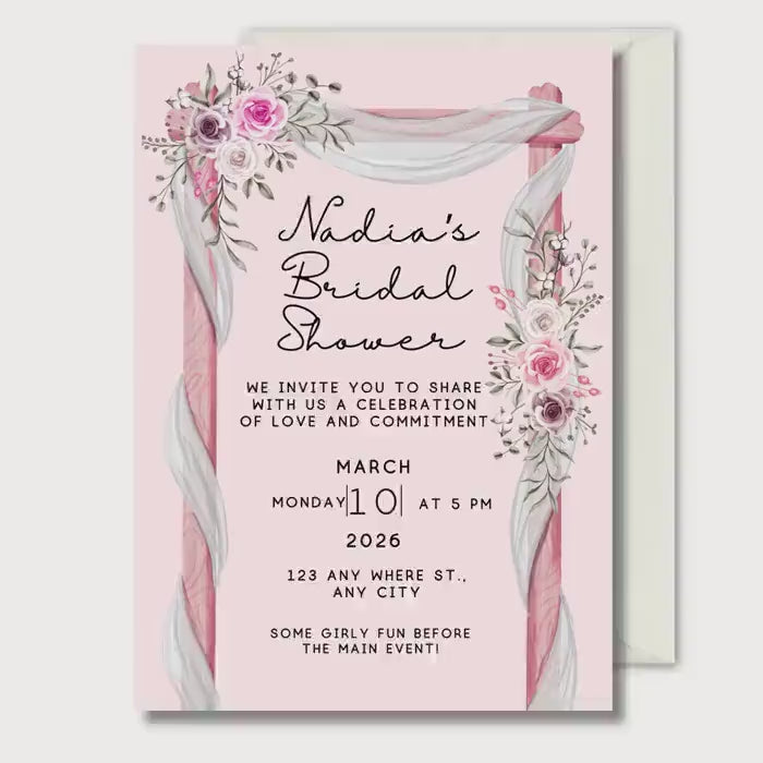 Bridal Shower Invitation, Pink Floral Bridal Shower Invite, Personalised Digital Invitation