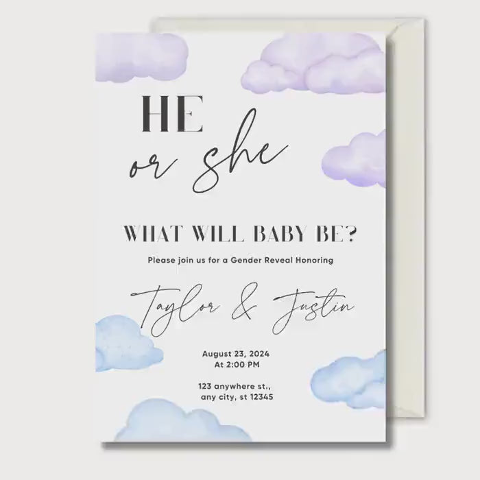 Gender Reveal Invitation Neutral, Minimal Baby Shower Invite, Personalised Invite