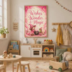Pink Witch Nursery Print, Wishes Wonder & Magic Wall Art, Girls Magical Bedroom Decor, Whimsical Witch Print, A4 A3