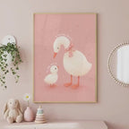 Pink Duck Nursery Print, Mummy And Baby Illustration, A4 A3 Unframed Wall Decor