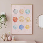 Pink Solar System Print, Planet Nursery Poster, Girls Space Bedroom Decor, Educational Planet Wall Art, Astronomy Nursery Print