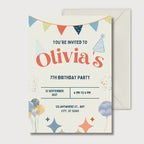 Retro 7th Birthday Invitation, Kids Birthday Party Invite, Personalised Digital Invitation