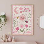 Floral Nursery Print, Pink Rainbow Wall Art on Cardstock, A4 A3