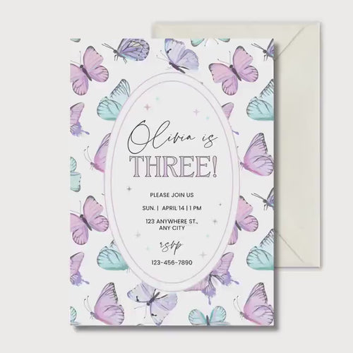 3rd Birthday Invitation, Butterfly Birthday Invite, Personalised Invitation