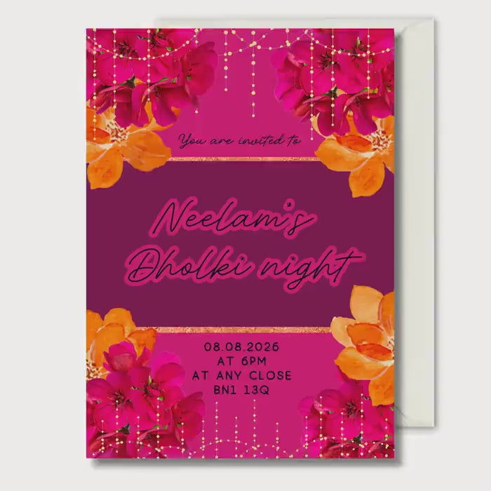 Dholki Night Invitation, Mehndi Party Invite, Personalised Digital Invite, Dholki Party PDF