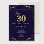 Navy Gold 30th Birthday Invitation, Elegant Milestone Party Invite, Personalised Invite