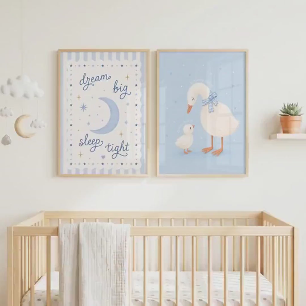 Blue Nursery Prints, Set Of 2 Duck Art, A4 Or A3 Sizes