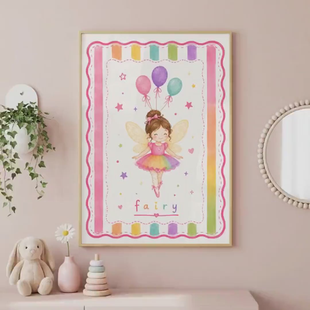 Fairy Nursery Print, Rainbow Fairy Wall Art, Baby Girl Nursery Decor, Magical Kids Poster, Fairy Bedroom Print, A4 A3