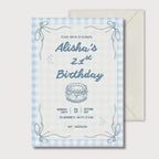 21st Birthday Invitation Blue Gingham, Coquette Party Invite, Personalised Digital Invitation