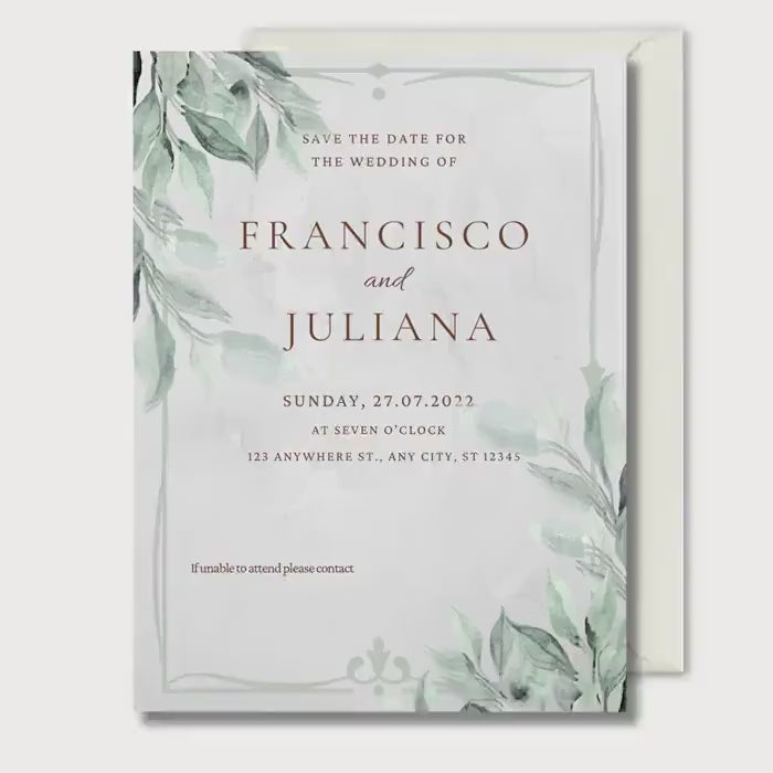 Greenery Wedding Invitation, Botanical Wedding Invite, Personalised Digital Invitation