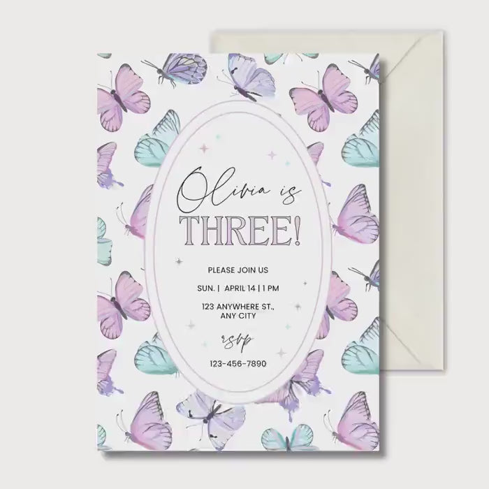 3rd Birthday Invitation, Butterfly Birthday Invite, Personalised Digital Invitation