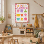 Colourful Shapes Nursery Print, Pink Educational Kids Wall Art, Preschool Learning Poster, Girls Playroom Decor, A4 A3