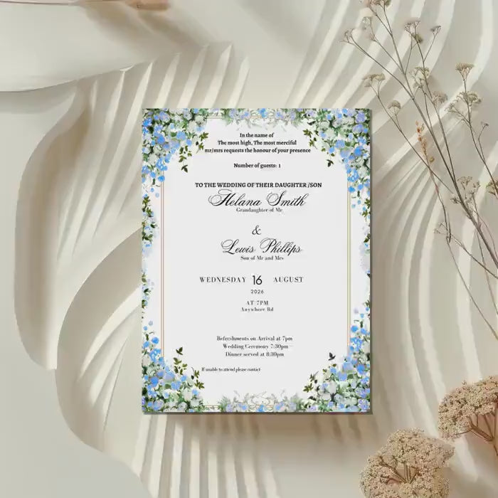 Blue Nikkah Invitation, Islamic Wedding Invitation, Personalised  Invite