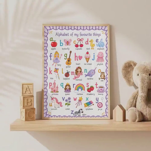 ABC Alphabet Poster for Girls | Personalised Nursery Print | Educational Wall Art | Preschool Learning Poster | Playroom Decor