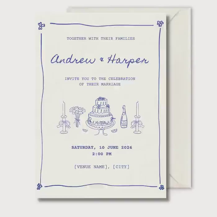 Blue Toile Wedding Invitation, Vintage Wedding Invite, Personalised Digital Invitation