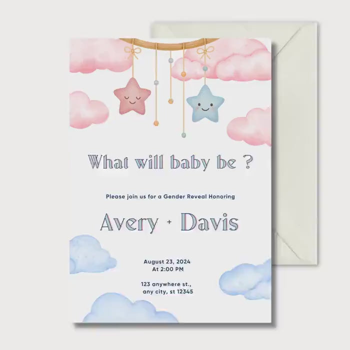 Gender Reveal Invitation Neutral, Minimal Baby Shower Invite, Personalised Invite